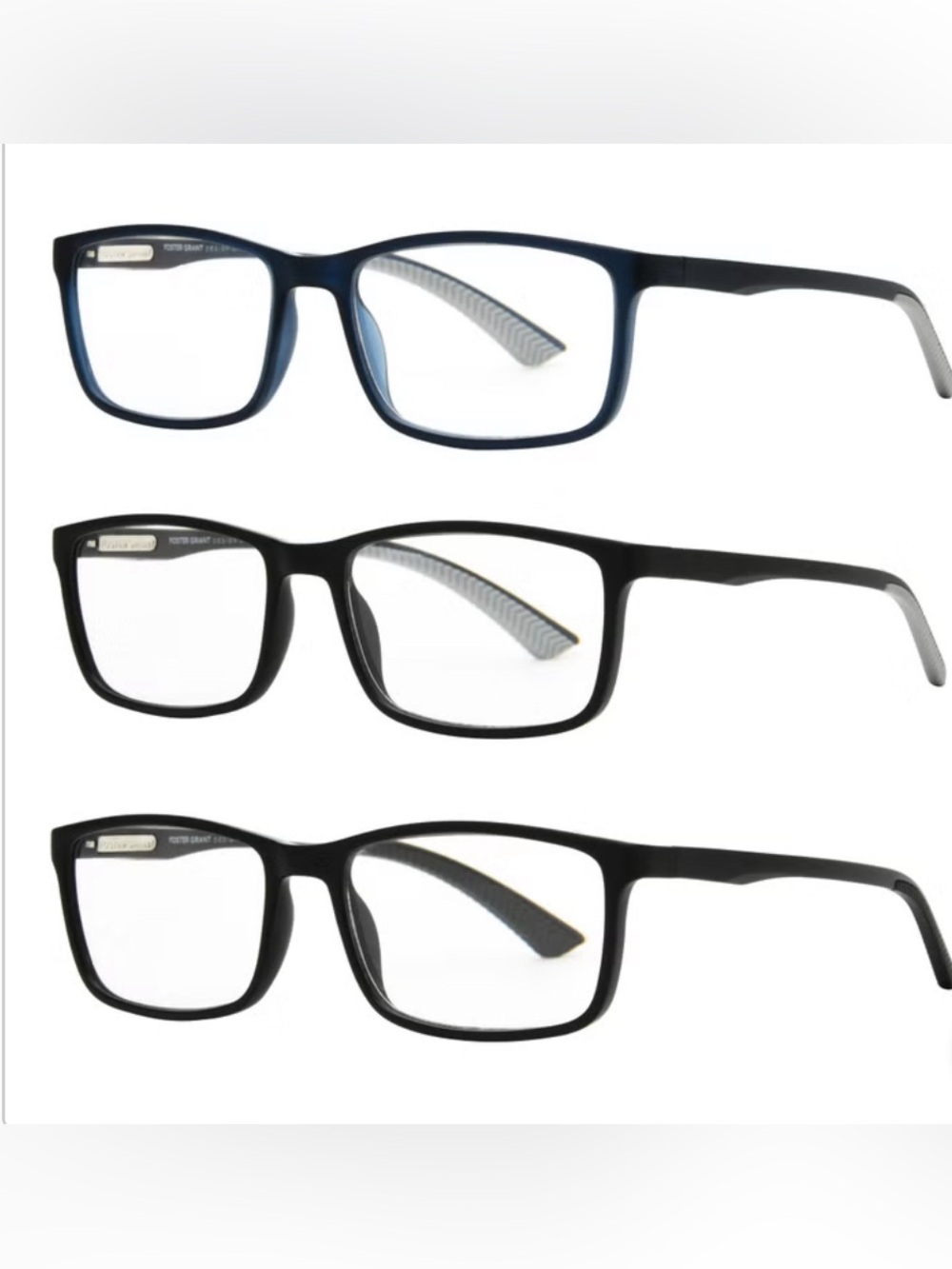 Foster Grant Design Optics 3-pack of reading glasses in +2.50 magnification.